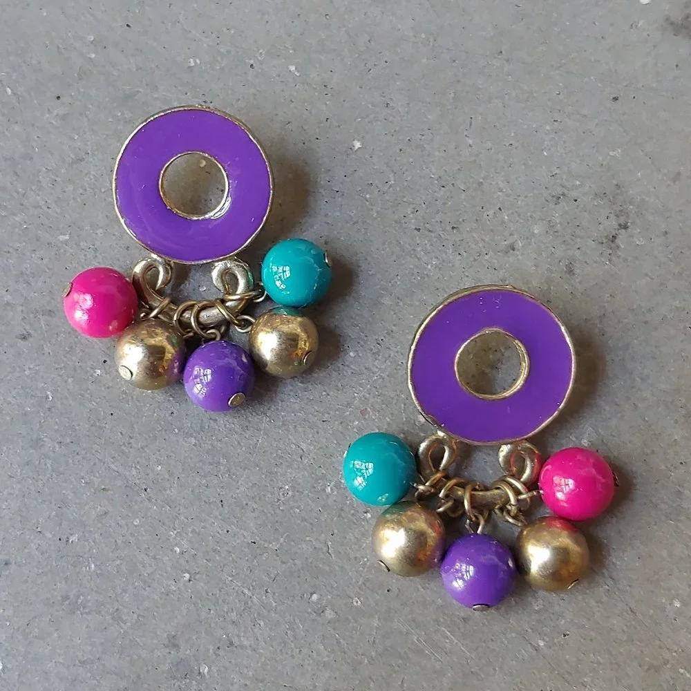 Vintage Colorful Costume Jewelry Dangle Earrings Bundle
